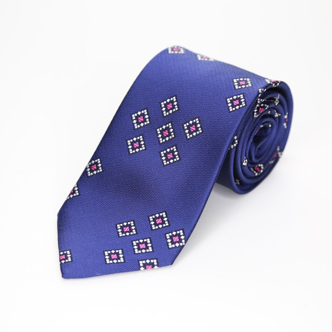 小紋柄ネクタイ  ブルー  ネクタイ  FATTURA  日本製  メンズファッション  ネクタイ  コーデ  シルク100％