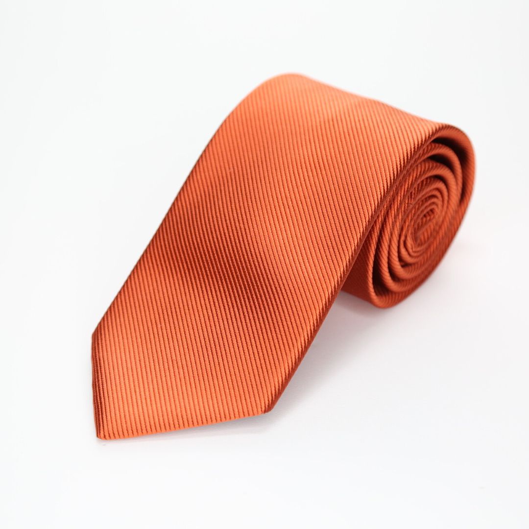 無地ネクタイ  ネクタイ  オレンジ  FATTURA  日本製  メンズファッション  ネクタイ  コーデ  シルク100％  レップ無地  ふじやま織