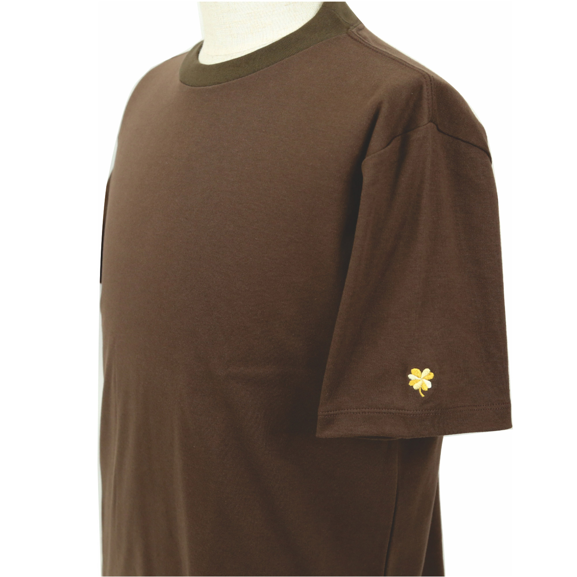 プレミアムドレス Tシャツ【半袖】(袖口刺繍)　ブラウン　日本製