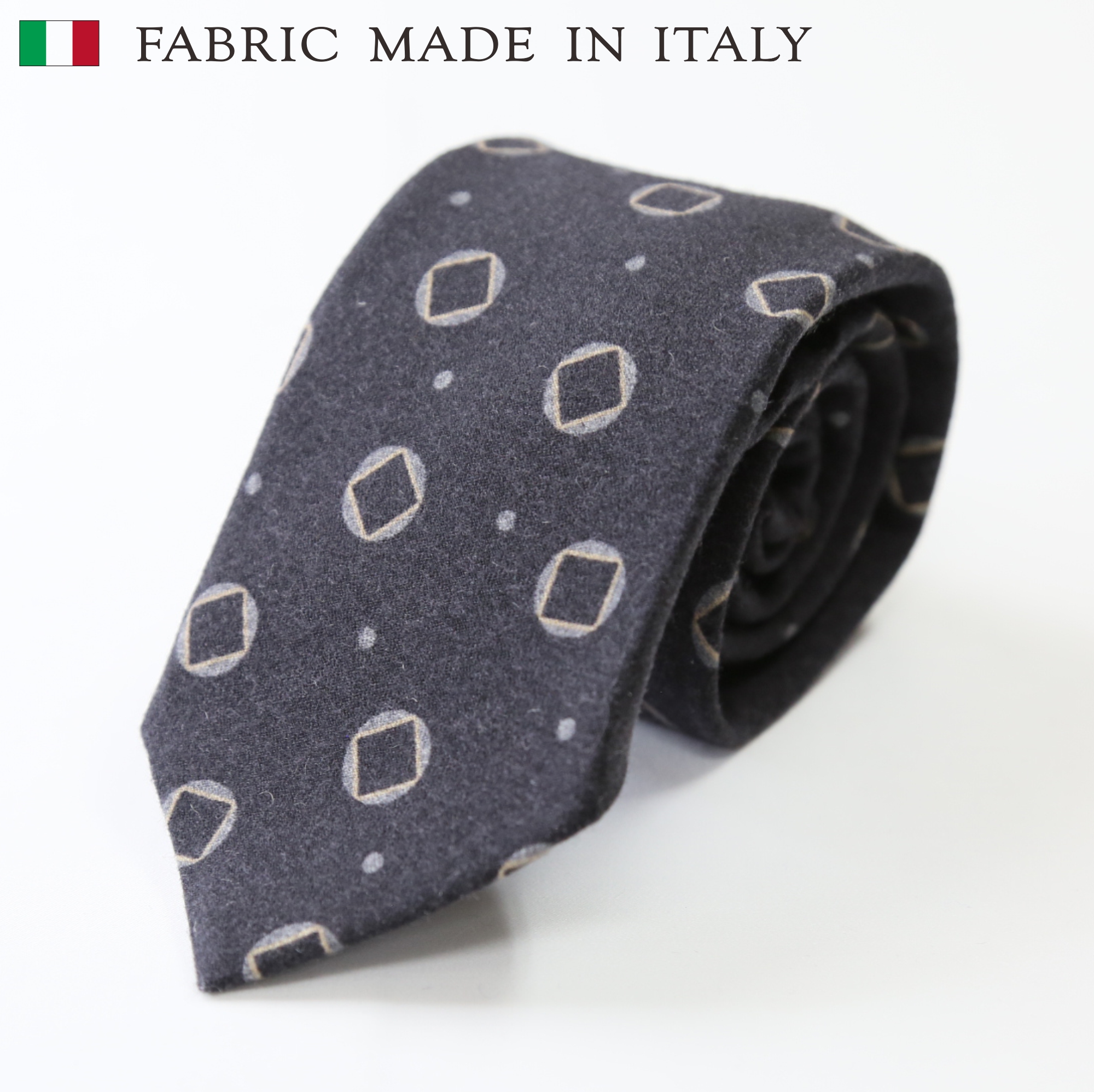 ネクタイ ウールカシミヤ　イタリアプリント生地