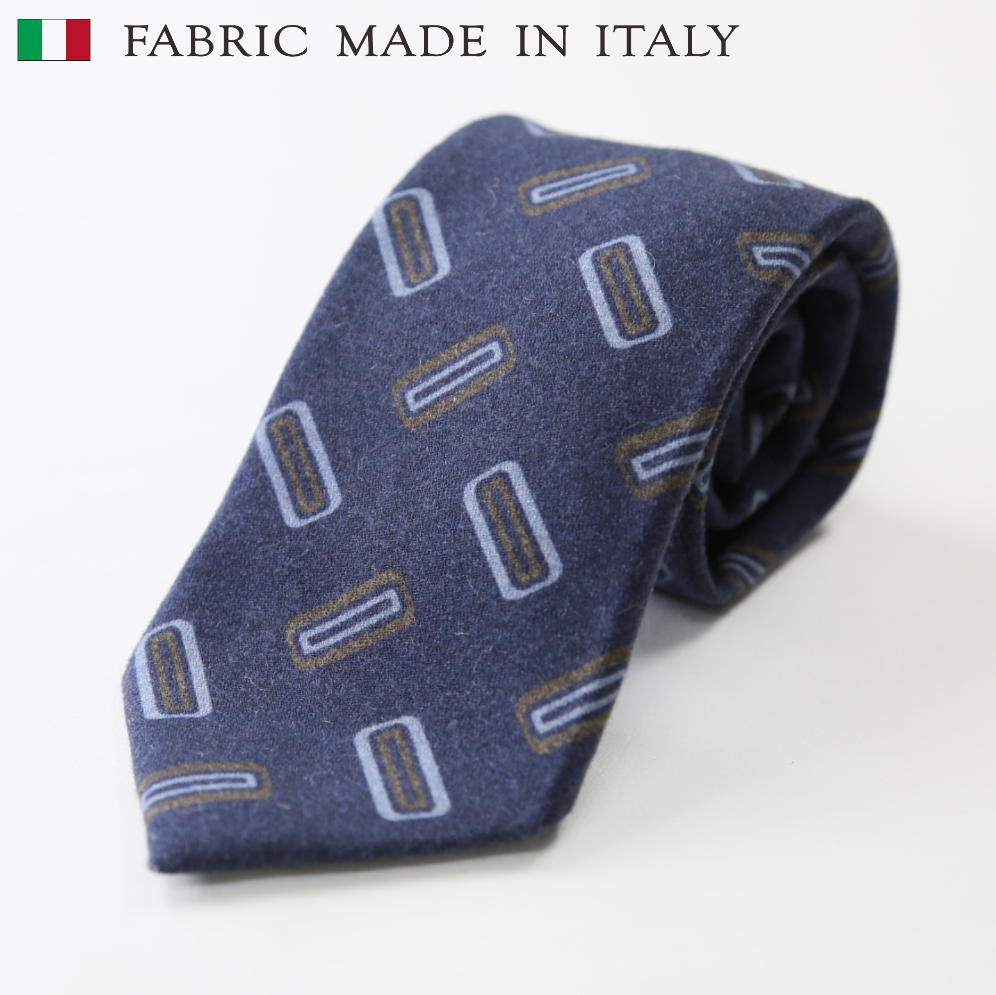 ネクタイ ウールカシミヤ　イタリアプリント生地
